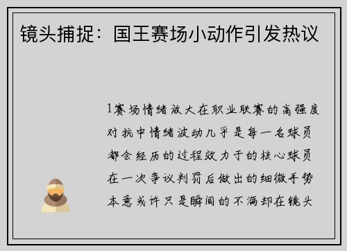 镜头捕捉：国王赛场小动作引发热议