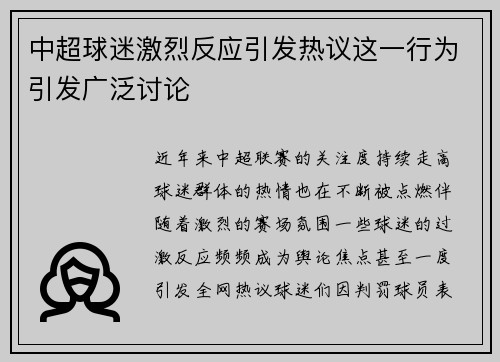 中超球迷激烈反应引发热议这一行为引发广泛讨论